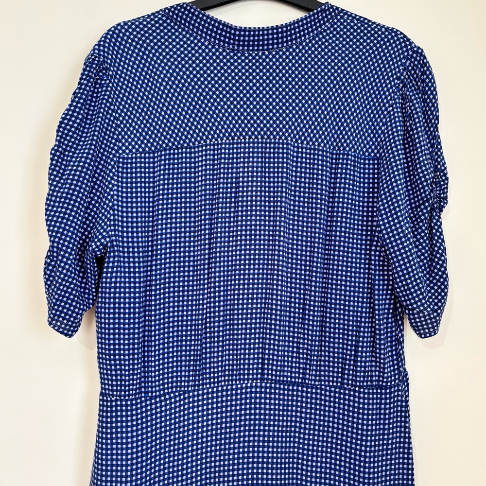 Free People boho rippa ruffle sleeve button up V-nek blue white gingham dress XL - Picture 9 of 16